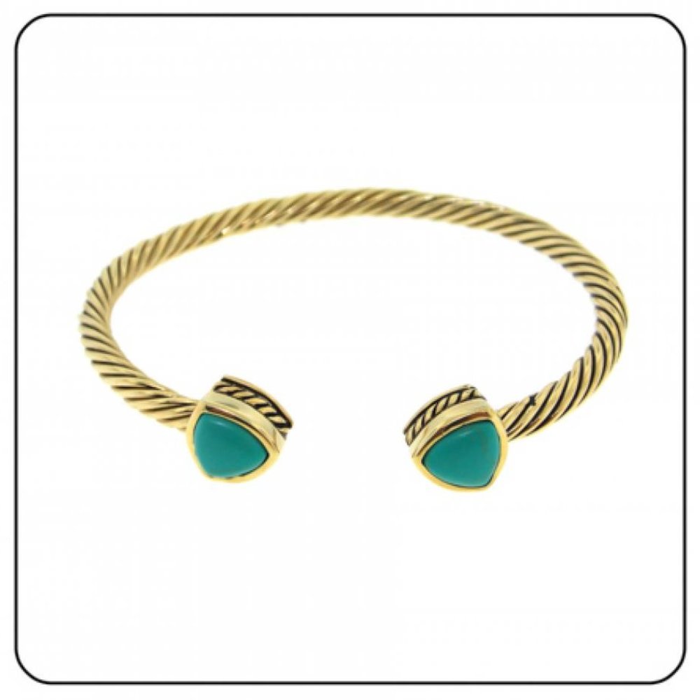Green Turquoise stone bangle bracelet on Brass base antique gold plate NWT